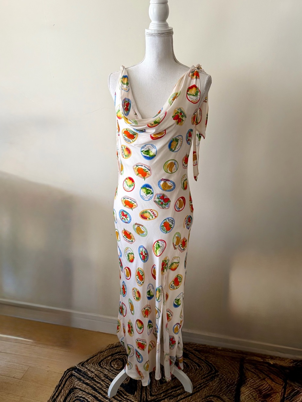 ASTR the Label Allexina Satin Midi Dress Ivory & Fruit Cocktail Size Medium NWT - Picture 11 of 16